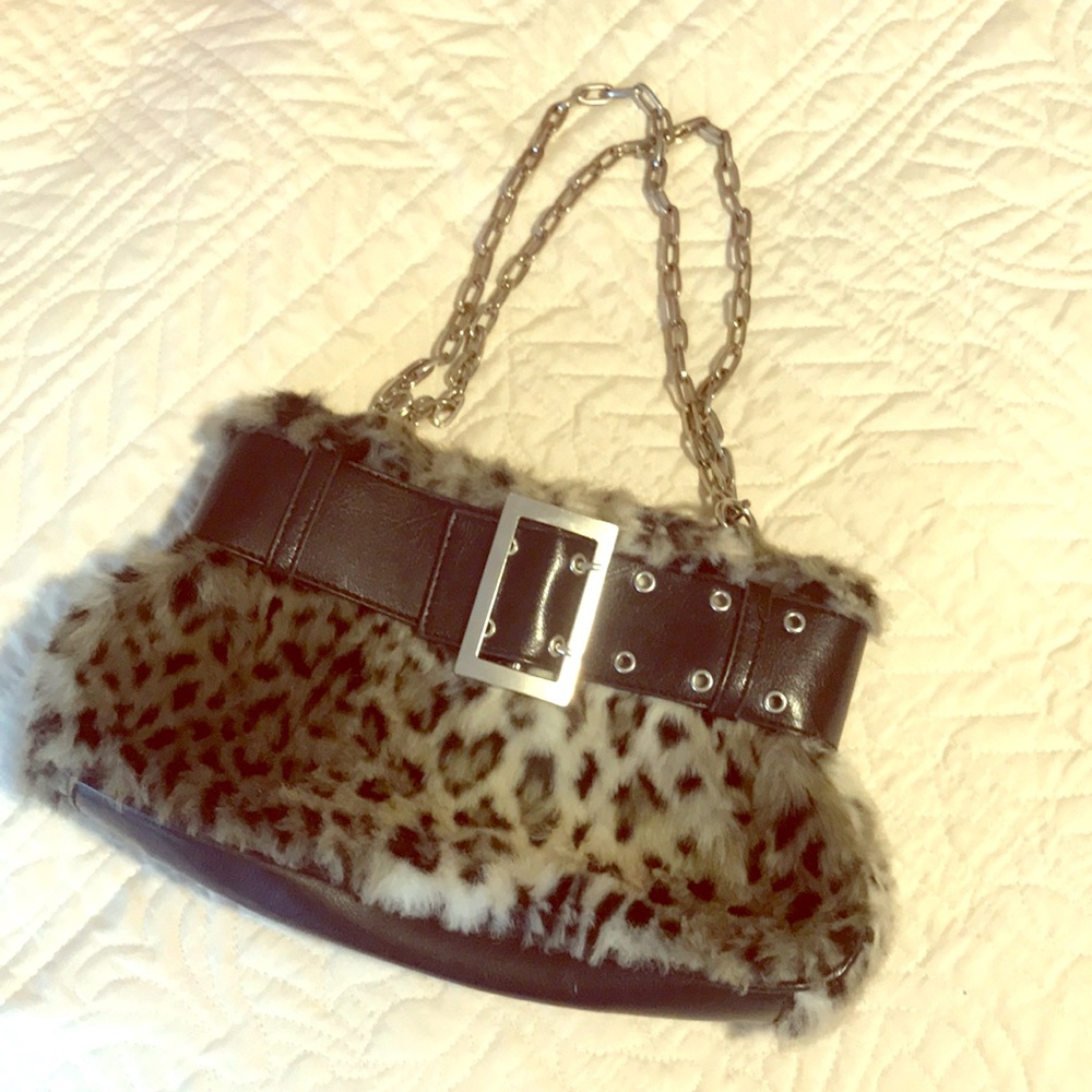 small furry leopard purse